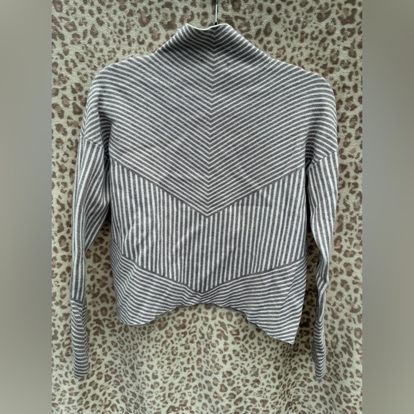 Striped Women's Sweater - Gray and Cream - Picture 2 of 4